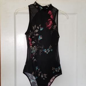 Charlotte Russe halter neck floral mesh bodysuit
